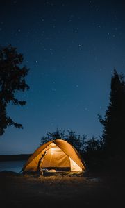 Preview wallpaper tent, night, camping, starry sky, travel