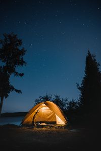 Preview wallpaper tent, night, camping, starry sky, travel