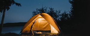 Preview wallpaper tent, night, camping, starry sky, travel