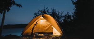 Preview wallpaper tent, night, camping, starry sky, travel