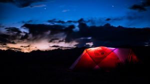 Preview wallpaper tent, night, camping, sky