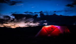 Preview wallpaper tent, night, camping, sky