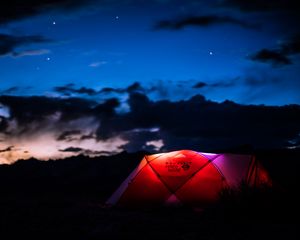 Preview wallpaper tent, night, camping, sky