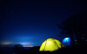 Preview wallpaper tent, night, starry sky