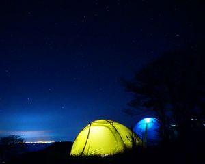 Preview wallpaper tent, night, starry sky