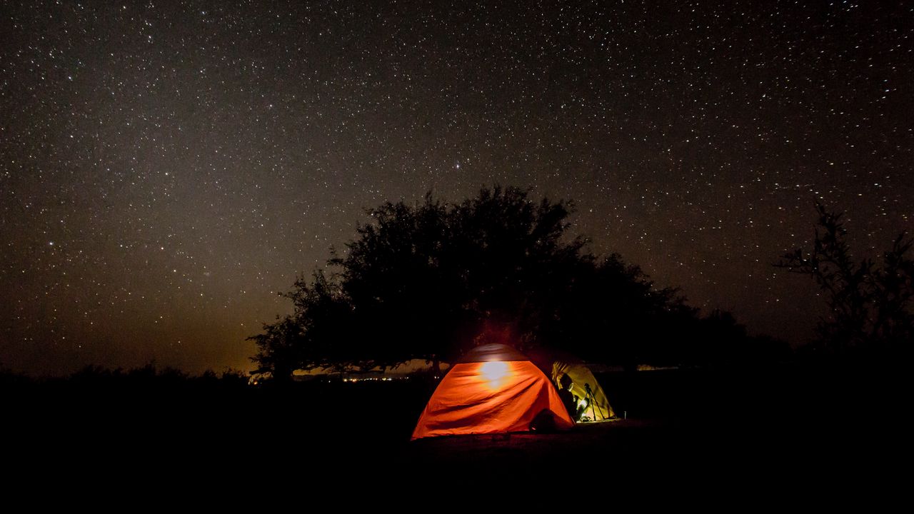 Wallpaper tent, night, starry sky