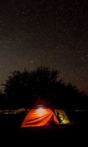 Preview wallpaper tent, night, starry sky