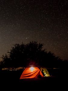 Preview wallpaper tent, night, starry sky