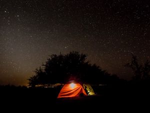 Preview wallpaper tent, night, starry sky