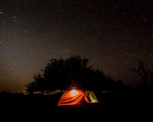 Preview wallpaper tent, night, starry sky