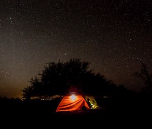 Preview wallpaper tent, night, starry sky