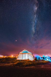 Preview wallpaper tent, night, starry sky, camping