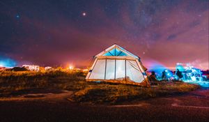 Preview wallpaper tent, night, starry sky, camping