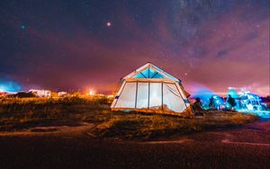 Preview wallpaper tent, night, starry sky, camping