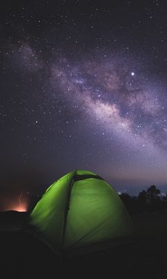 240x400 Wallpaper tent, night, starry sky, dark