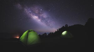 Preview wallpaper tent, night, starry sky, dark