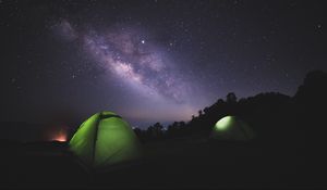 Preview wallpaper tent, night, starry sky, dark