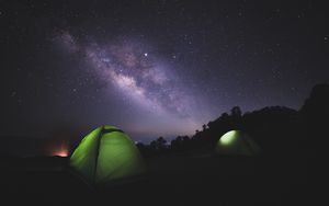 Preview wallpaper tent, night, starry sky, dark
