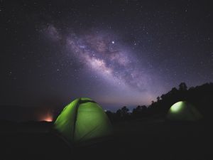 Preview wallpaper tent, night, starry sky, dark