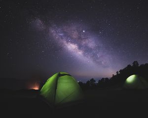 Preview wallpaper tent, night, starry sky, dark