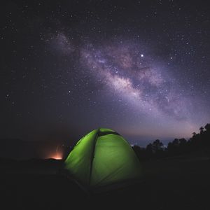 Preview wallpaper tent, night, starry sky, dark