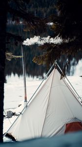 Preview wallpaper tent, smoke, camping, nature