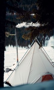 Preview wallpaper tent, smoke, camping, nature