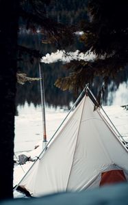 Preview wallpaper tent, smoke, camping, nature