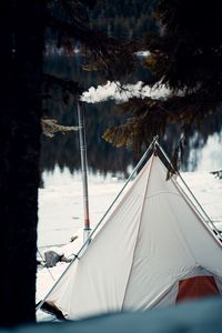 Preview wallpaper tent, smoke, camping, nature