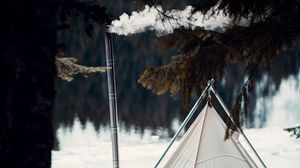 Preview wallpaper tent, smoke, camping, nature