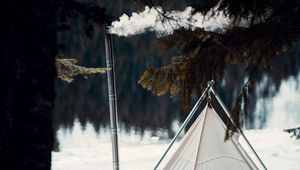 Preview wallpaper tent, smoke, camping, nature