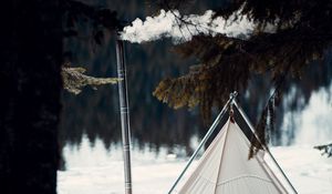 Preview wallpaper tent, smoke, camping, nature