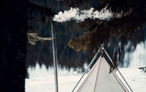 Preview wallpaper tent, smoke, camping, nature