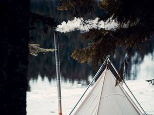 Preview wallpaper tent, smoke, camping, nature