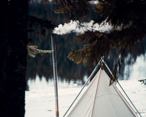 Preview wallpaper tent, smoke, camping, nature