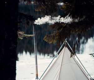 Preview wallpaper tent, smoke, camping, nature