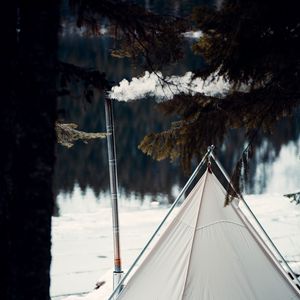 Preview wallpaper tent, smoke, camping, nature