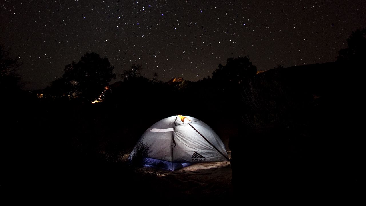 Wallpaper tent, starry sky, camping, night