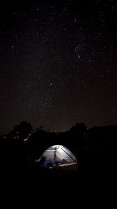 Preview wallpaper tent, starry sky, camping, night