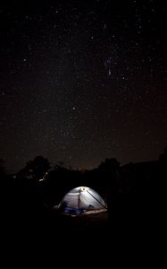 Preview wallpaper tent, starry sky, camping, night