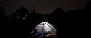 Preview wallpaper tent, starry sky, camping, night