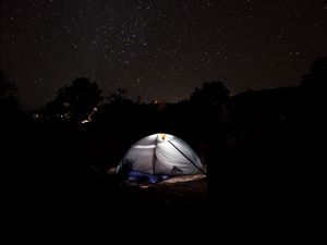 Preview wallpaper tent, starry sky, camping, night