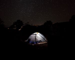 Preview wallpaper tent, starry sky, camping, night