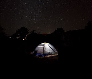 Preview wallpaper tent, starry sky, camping, night