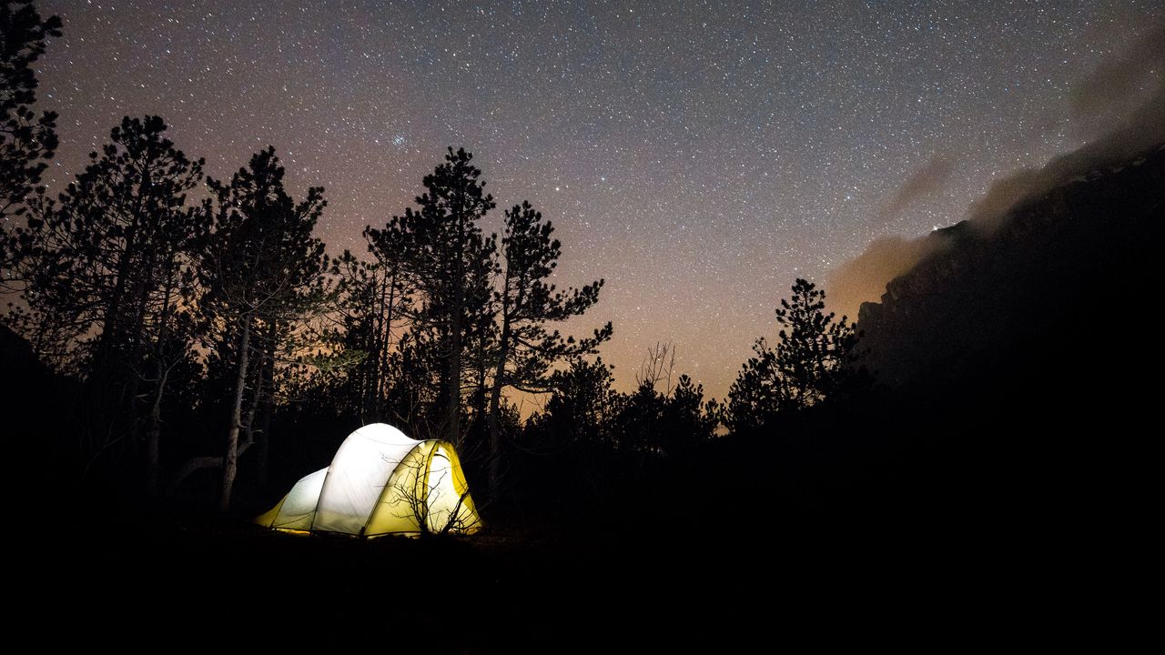 Wallpaper tent, starry sky, camping, travel, night