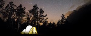 Preview wallpaper tent, starry sky, camping, travel, night