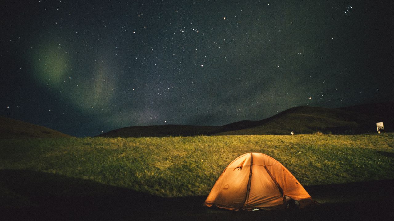 Wallpaper tent, starry sky, night
