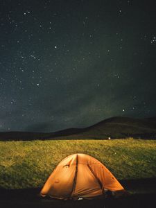 Preview wallpaper tent, starry sky, night