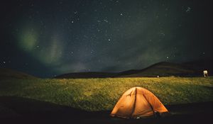 Preview wallpaper tent, starry sky, night