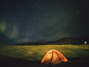 Preview wallpaper tent, starry sky, night